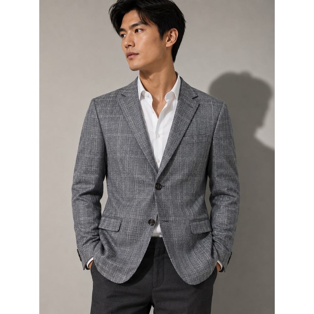 Lauren Ralph Lauren Mens 48R Blue Plaid Sport Coat Blazer Wool Silk Linen Mexico